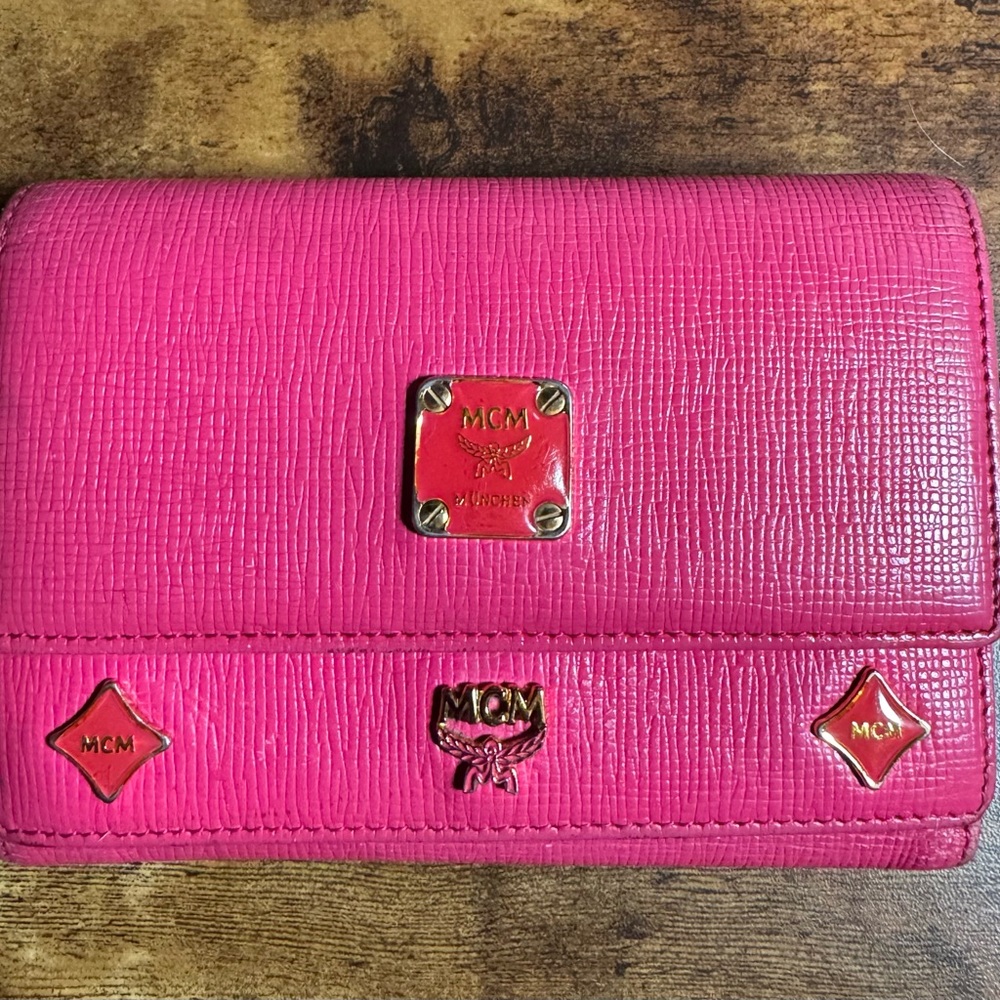 MCM Pink Leather Women's Tri-fold Wallet